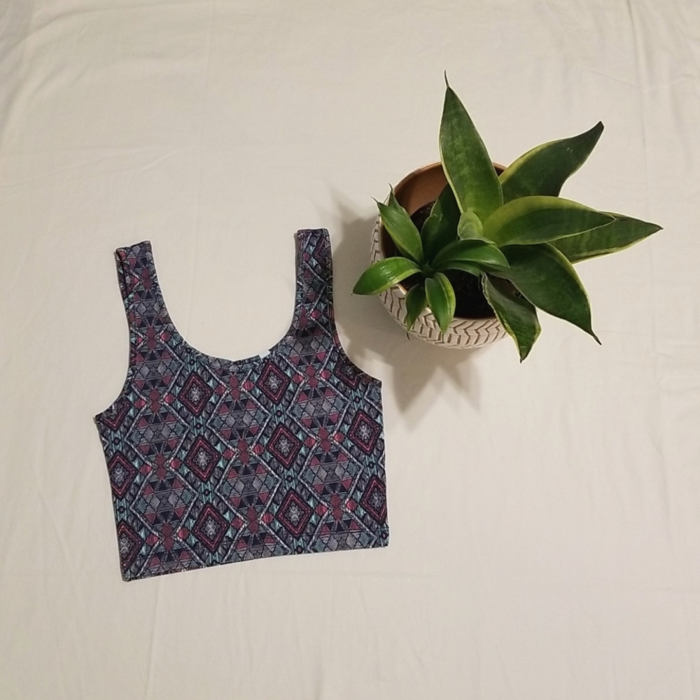 Nollie patterned blue crop top, size small